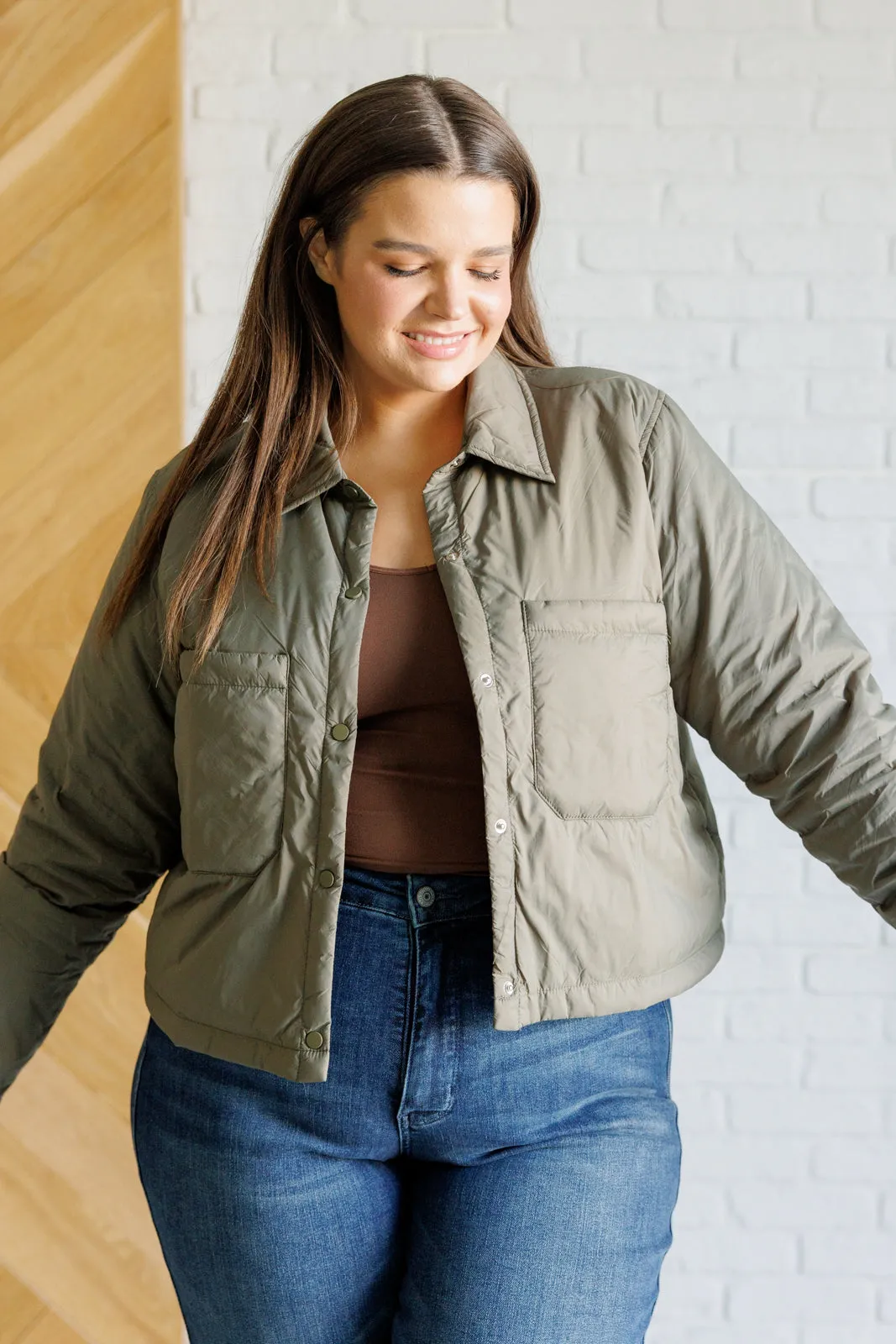 Hear Me Out Lightweight Puffer Jacket in Olive - 11/1