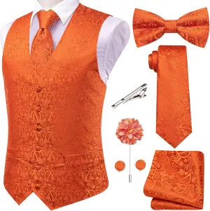 Hi-Tie Men's Silk Vest Bowtie Set Formal Suit Vest Jacquard Tie Handkerchief Cufflinks 5PCS Dress Waistcoats Wedding