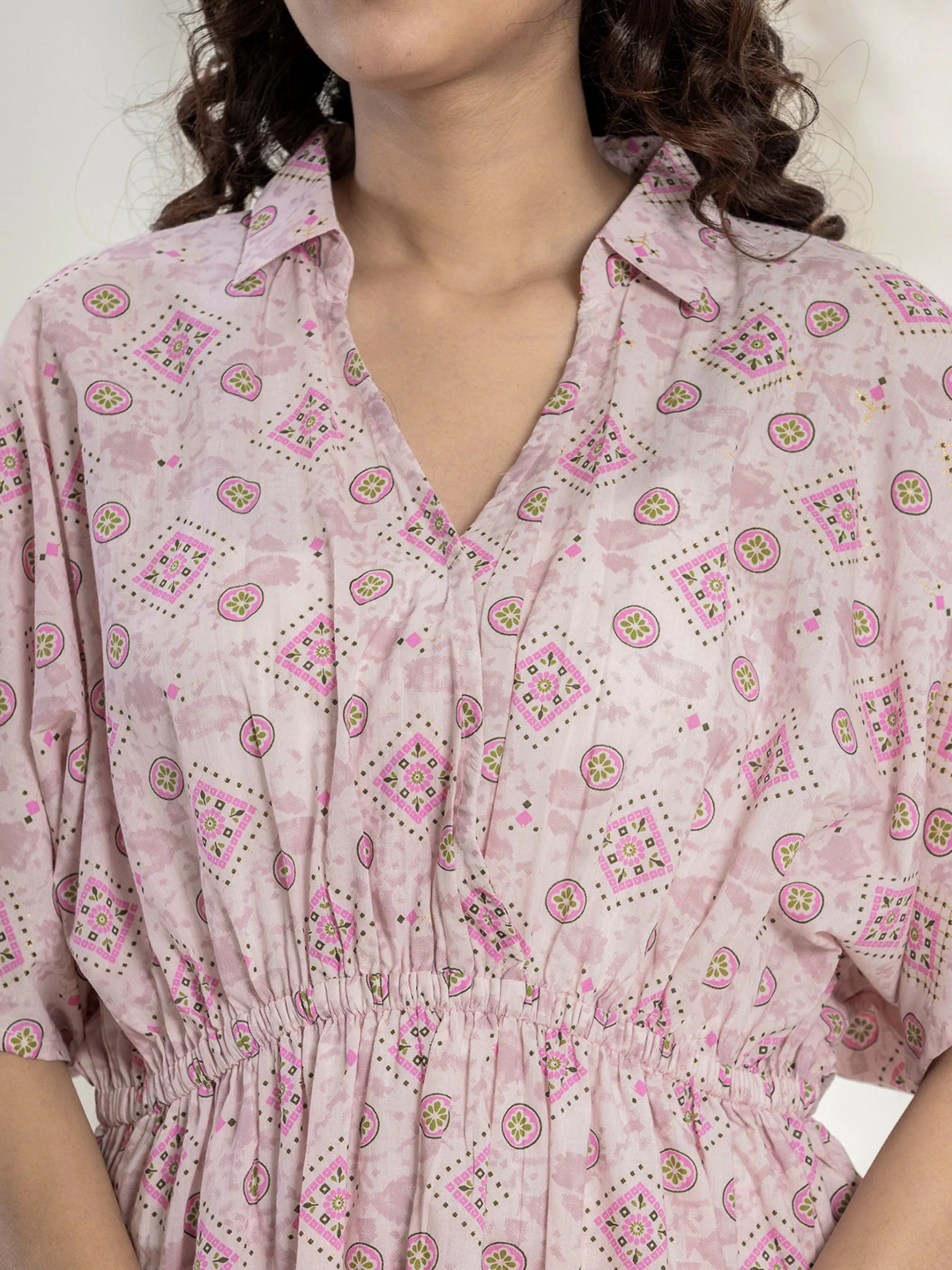 High Low Rosy Gold Pure cotton Hand Printed Loungewear