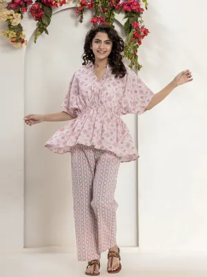 High Low Rosy Gold Pure cotton Hand Printed Loungewear