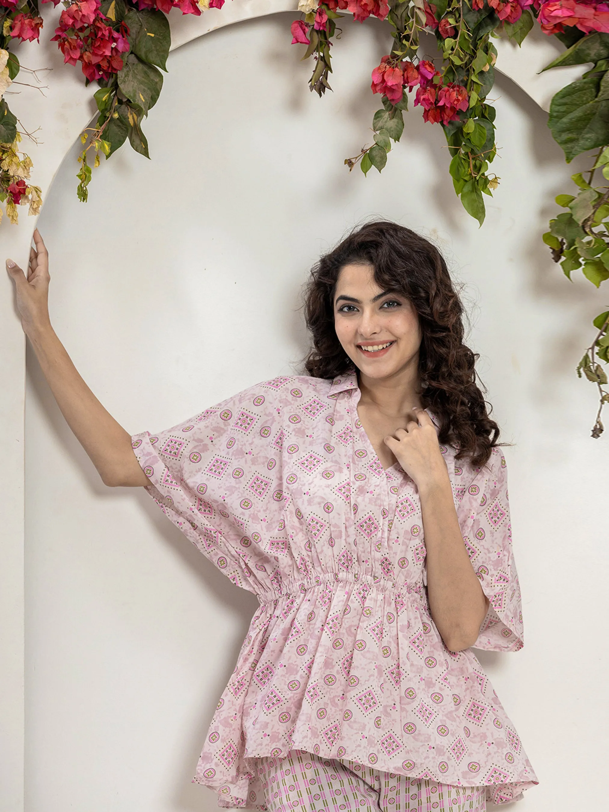 High Low Rosy Gold Pure cotton Hand Printed Loungewear