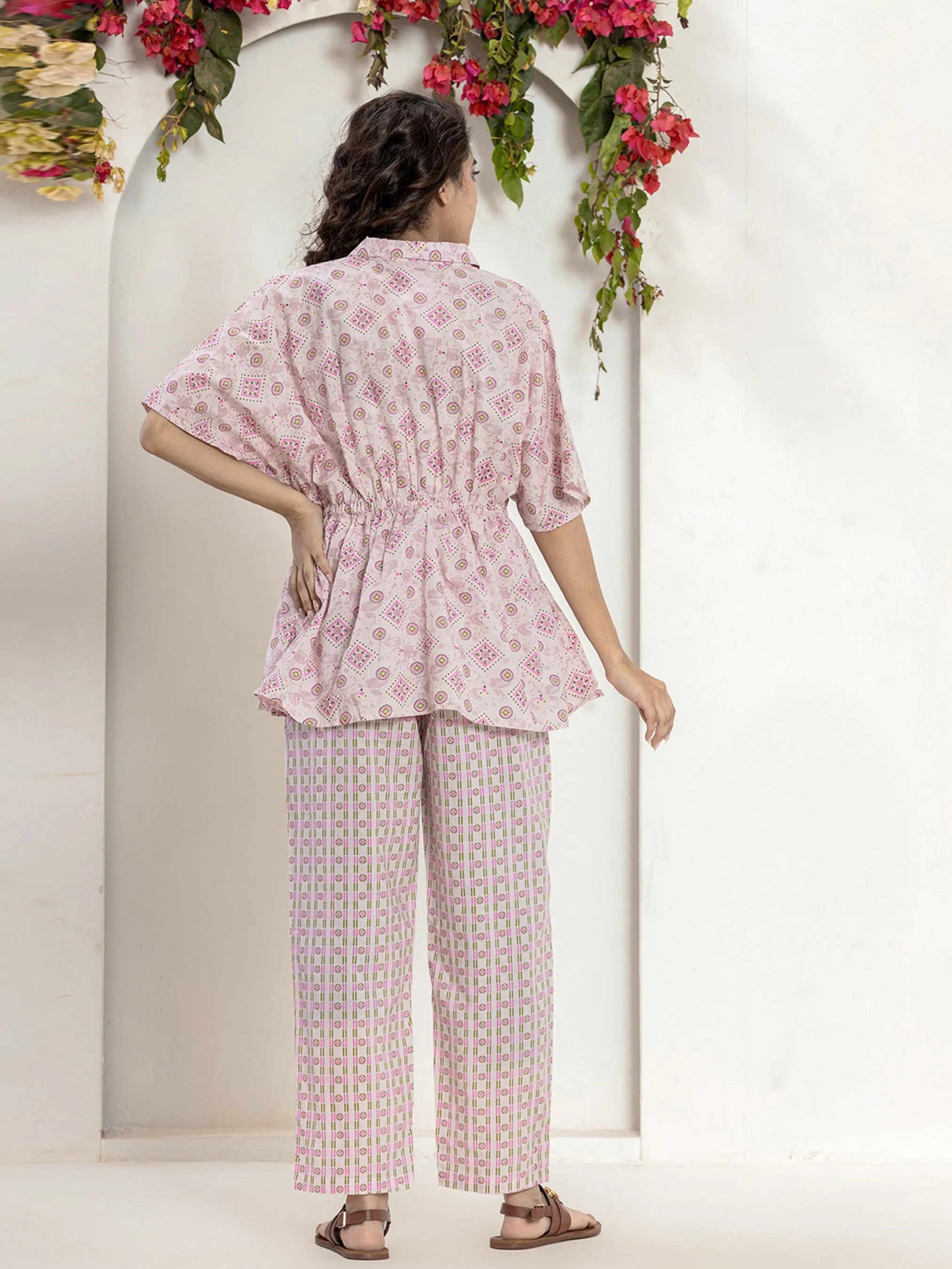 High Low Rosy Gold Pure cotton Hand Printed Loungewear