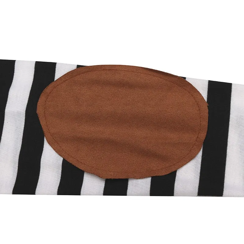 High Quality Autumn Striped Printed Elbow Patch Knitted Cardigan