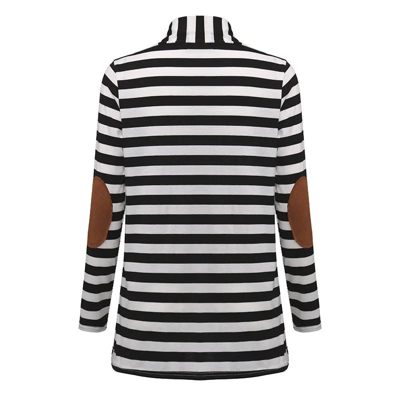 High Quality Autumn Striped Printed Elbow Patch Knitted Cardigan