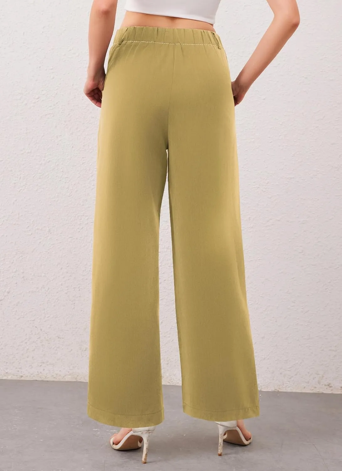 HVT Womens Work Pants High Waisted Straight Leg Pleated Pants Casual Loose Business Fluid Trousers with Pockets