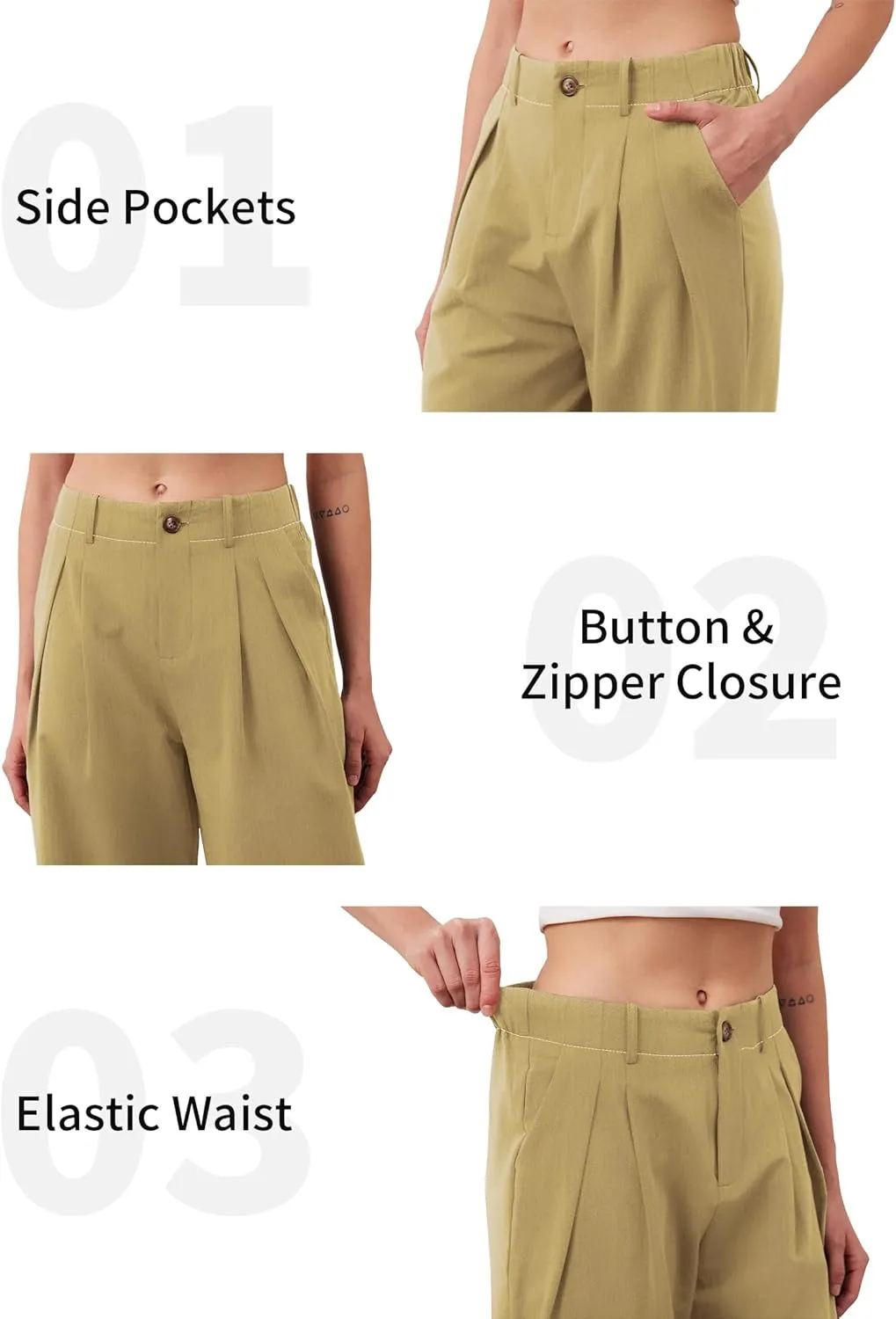 HVT Womens Work Pants High Waisted Straight Leg Pleated Pants Casual Loose Business Fluid Trousers with Pockets