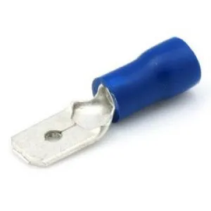 Insulated 6.3mm Male Spade Terminal - 1.5-2.5mm² Cable (Blue) Pack of 100