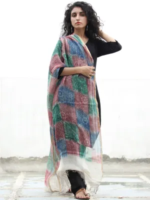 Ivory Green Blue Kota Silk Hand Block Printed Dupatta - D04170439
