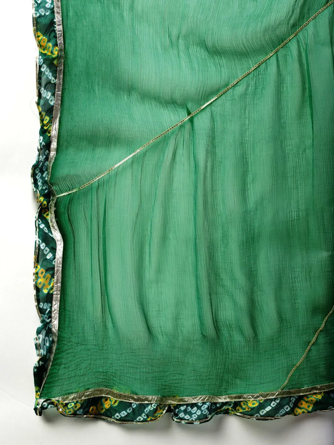Jashvi Gota Work Green Bandhani Print georgette Kurta Palazzo Set with Dupatta