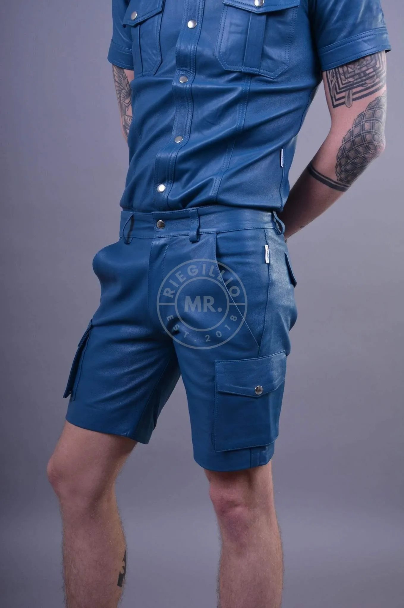 Jeans Blue Leather Cargo Short