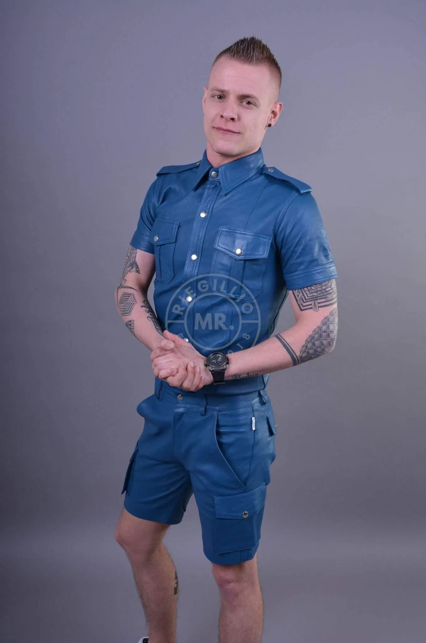 Jeans Blue Leather Cargo Short