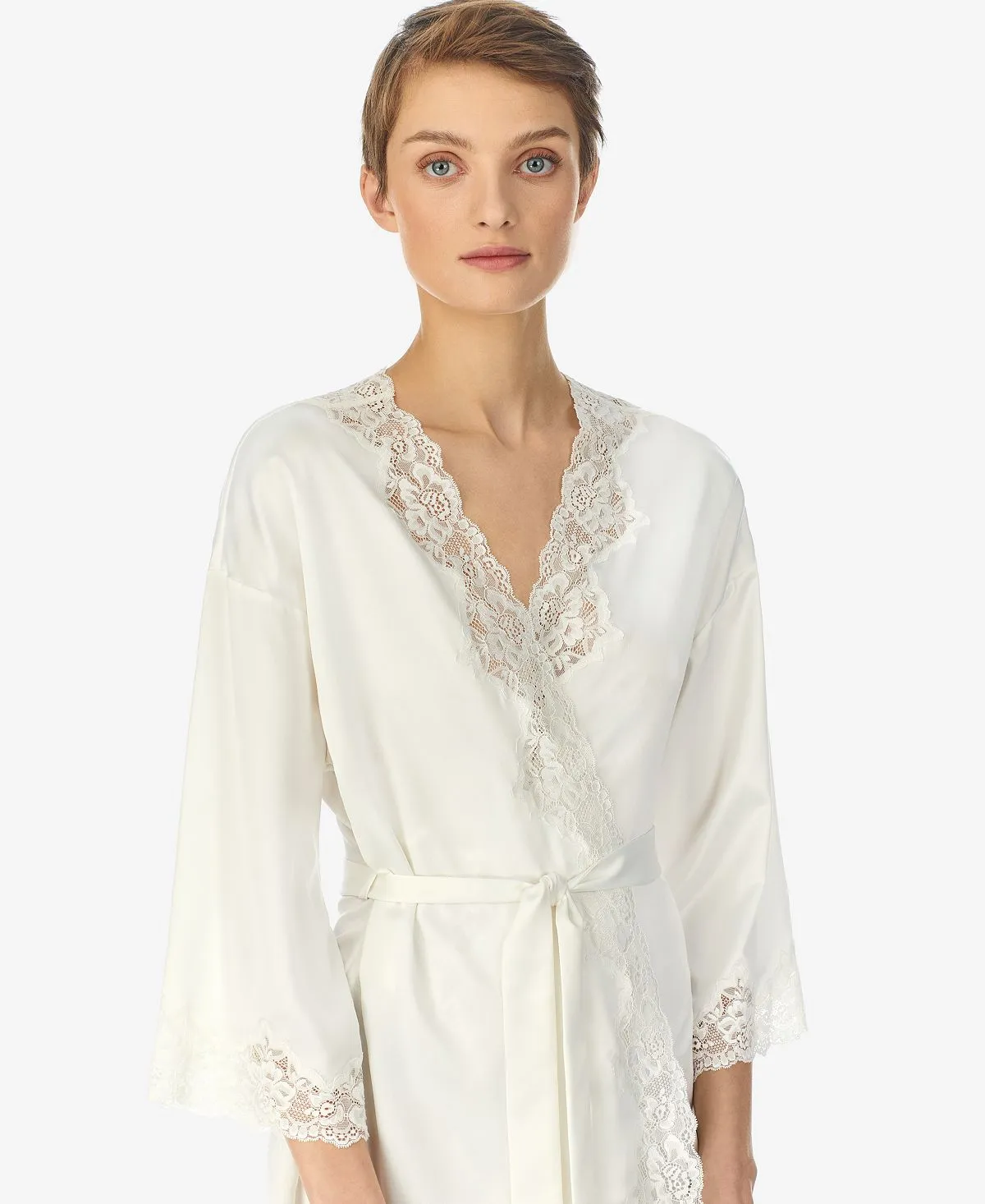 Lauren Ralph Lauren satin lauren lingerie with lace trim, Lauren Ralph Lauren wrap robe multi