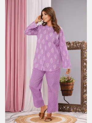 Lavender mandarin collar cotton loungewear