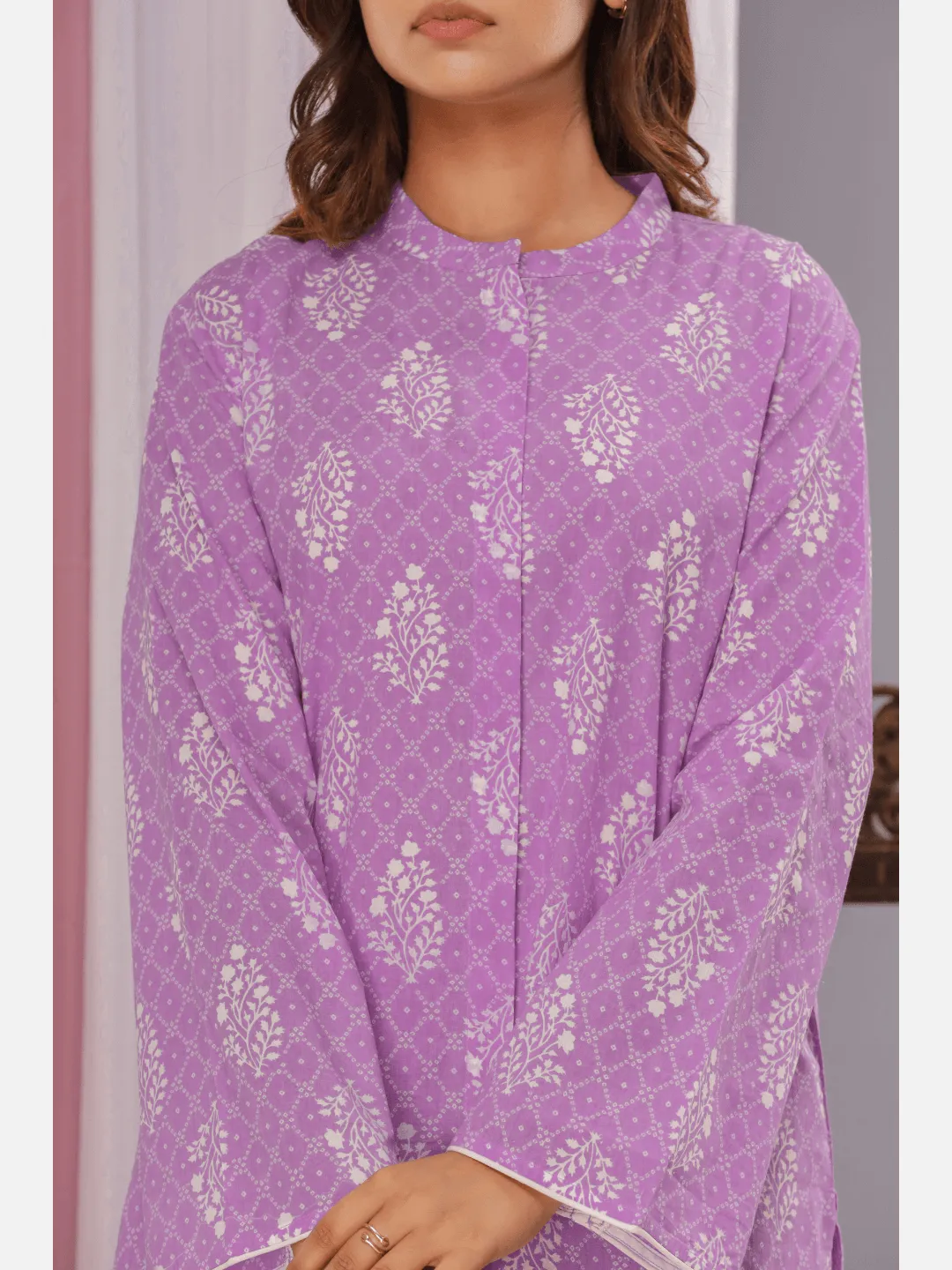 Lavender mandarin collar cotton loungewear