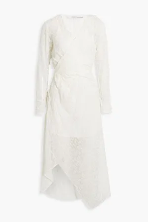 Lexa midi dress in silk chiffon wrap and devoré effect IRO, ivory