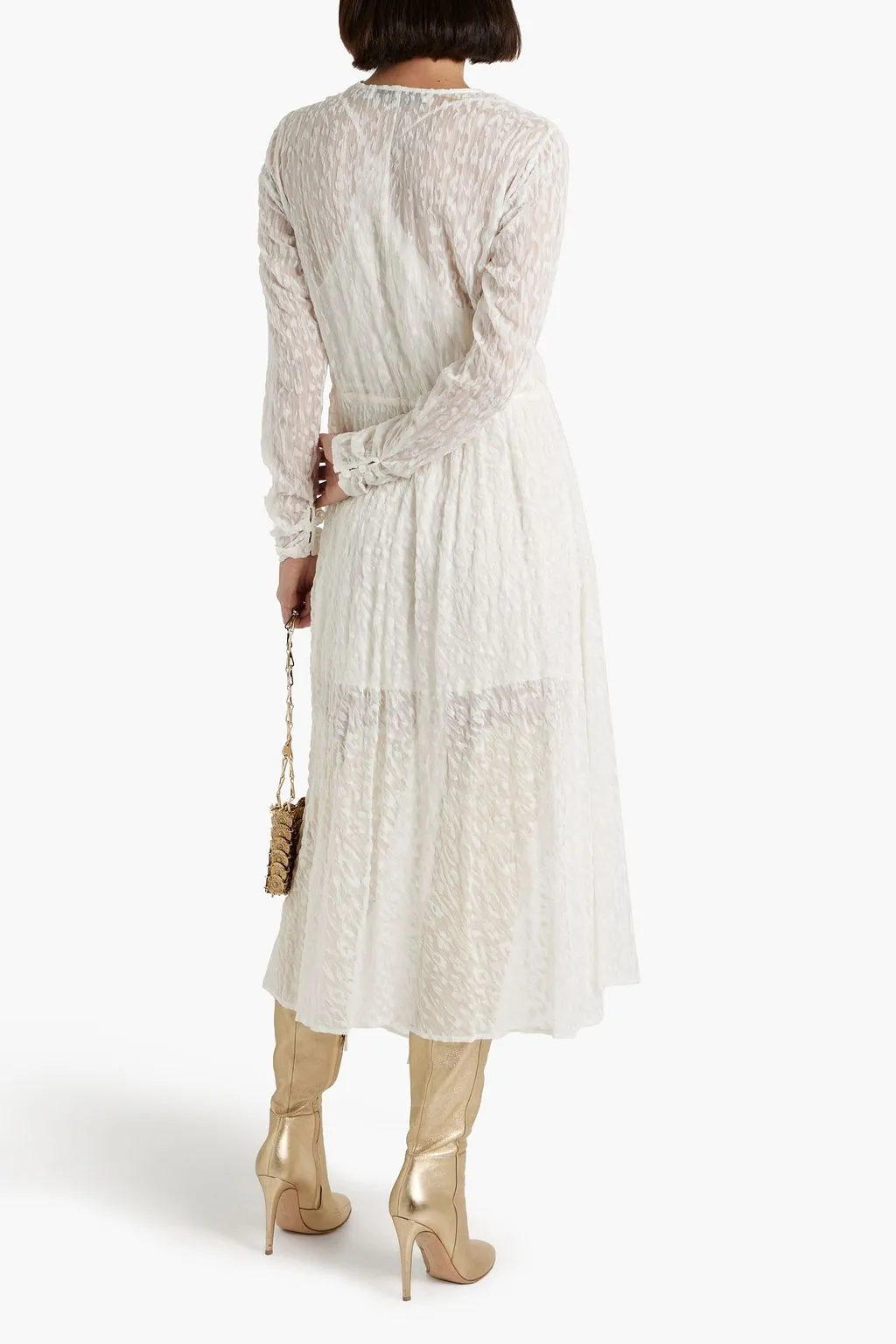 Lexa midi dress in silk chiffon wrap and devoré effect IRO, ivory
