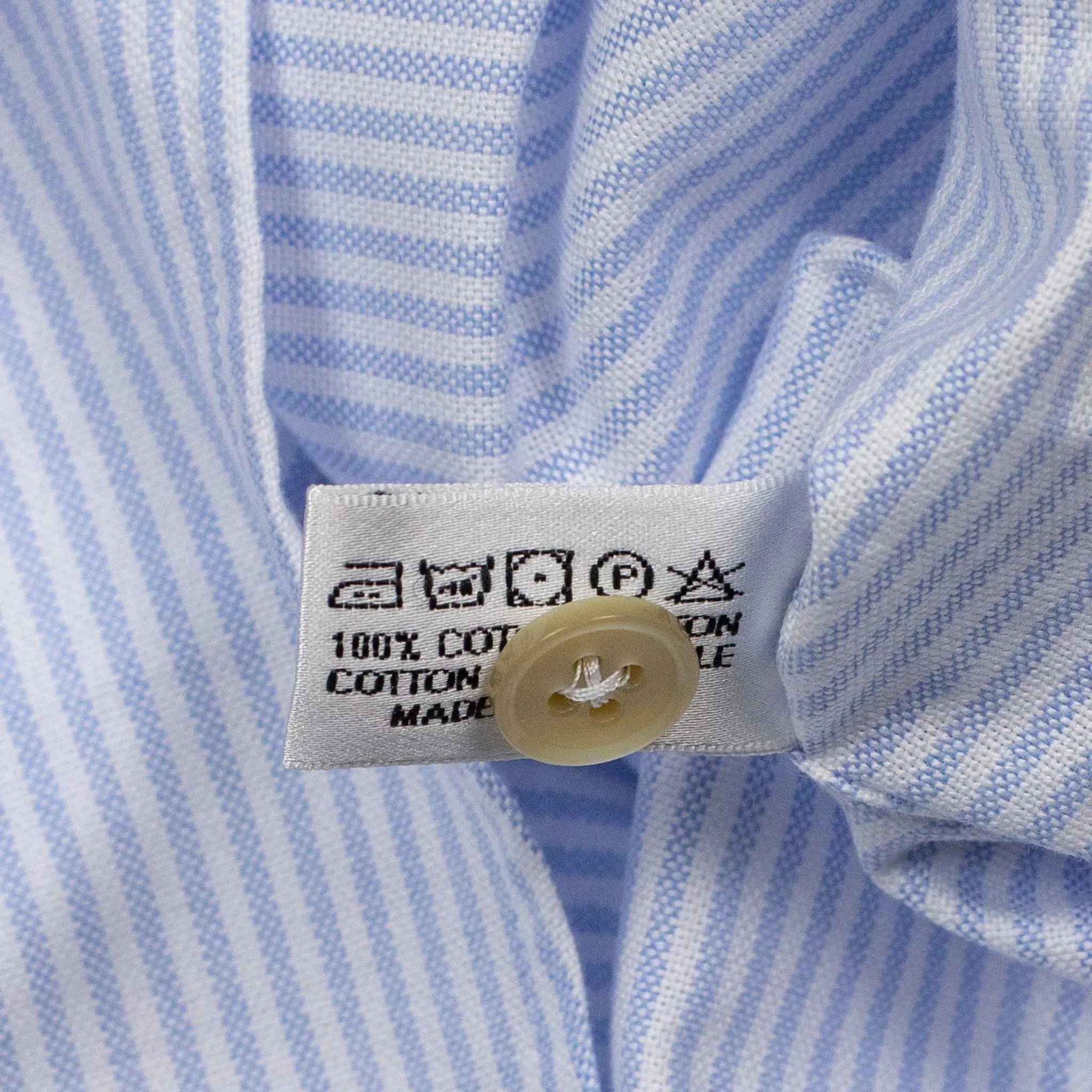 Light blue horizontal candy stripe popover, one-piece Miami collar (restock)