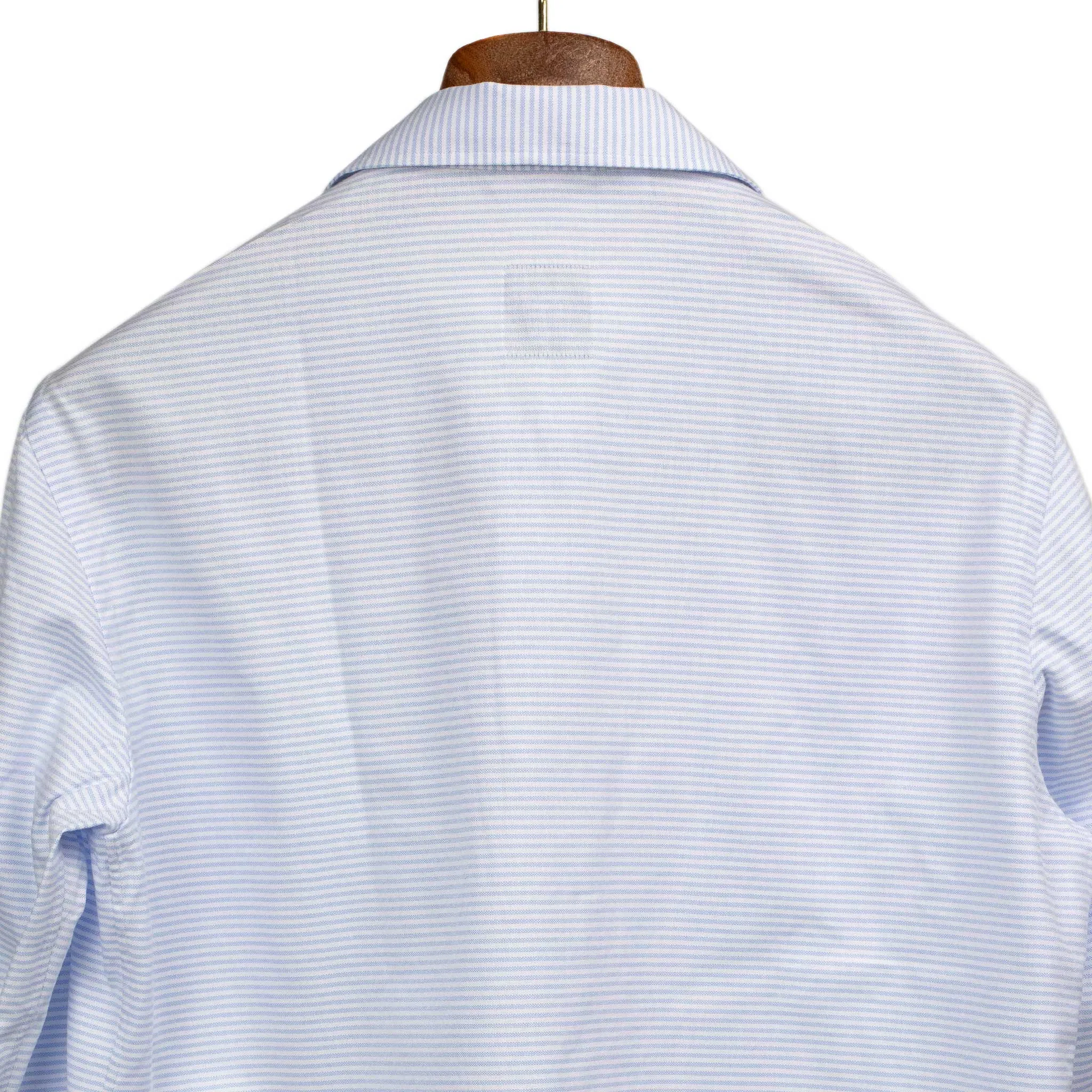Light blue horizontal candy stripe popover, one-piece Miami collar (restock)