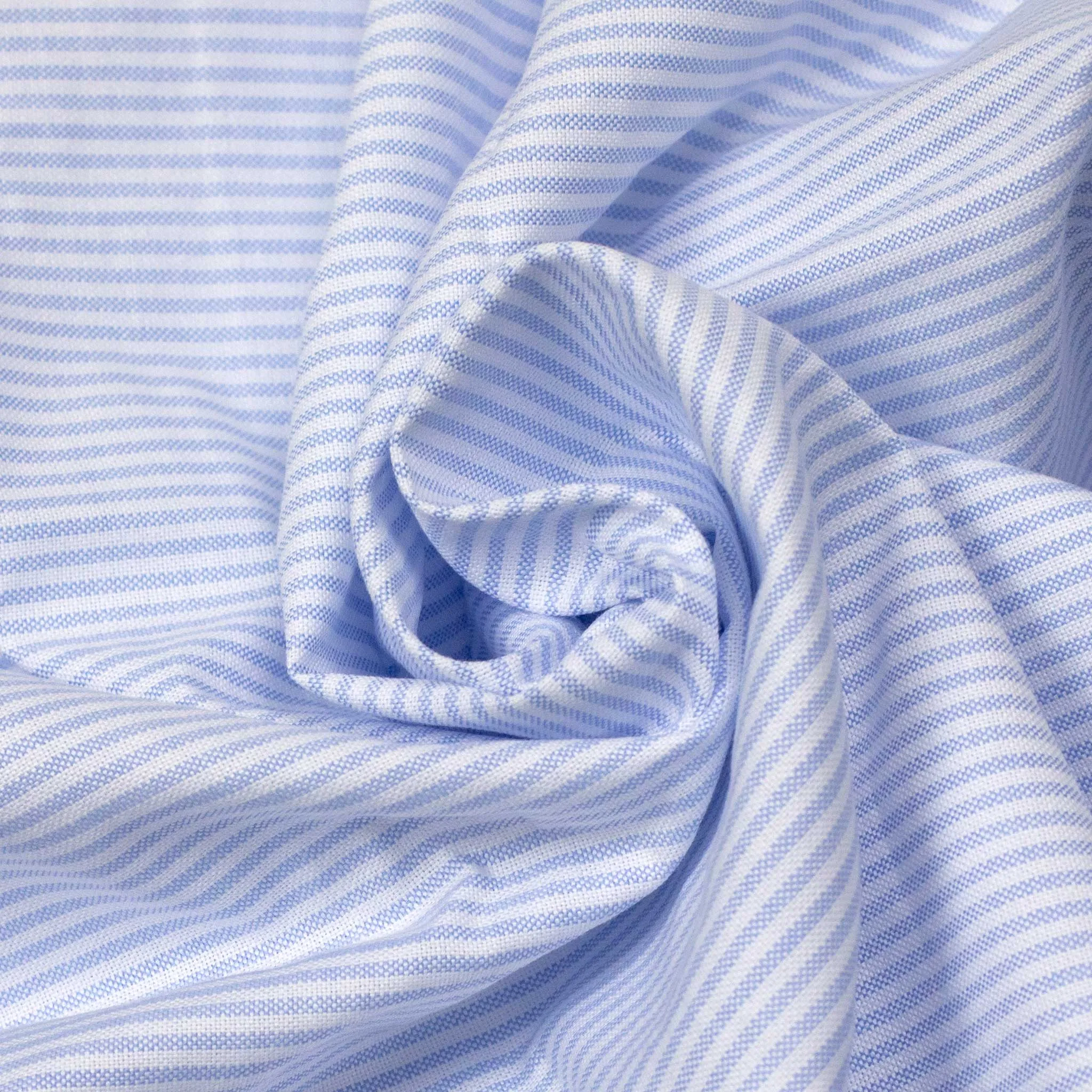 Light blue horizontal candy stripe popover, one-piece Miami collar (restock)