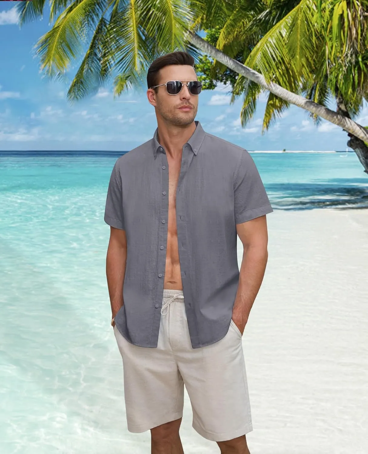 Linen Shirts for Men Short Sleeve Linen Button Down Shirts Hawaiian Shirt for Men Beach Shirts Summer Shirts