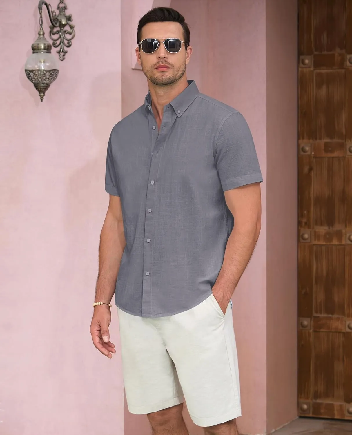 Linen Shirts for Men Short Sleeve Linen Button Down Shirts Hawaiian Shirt for Men Beach Shirts Summer Shirts