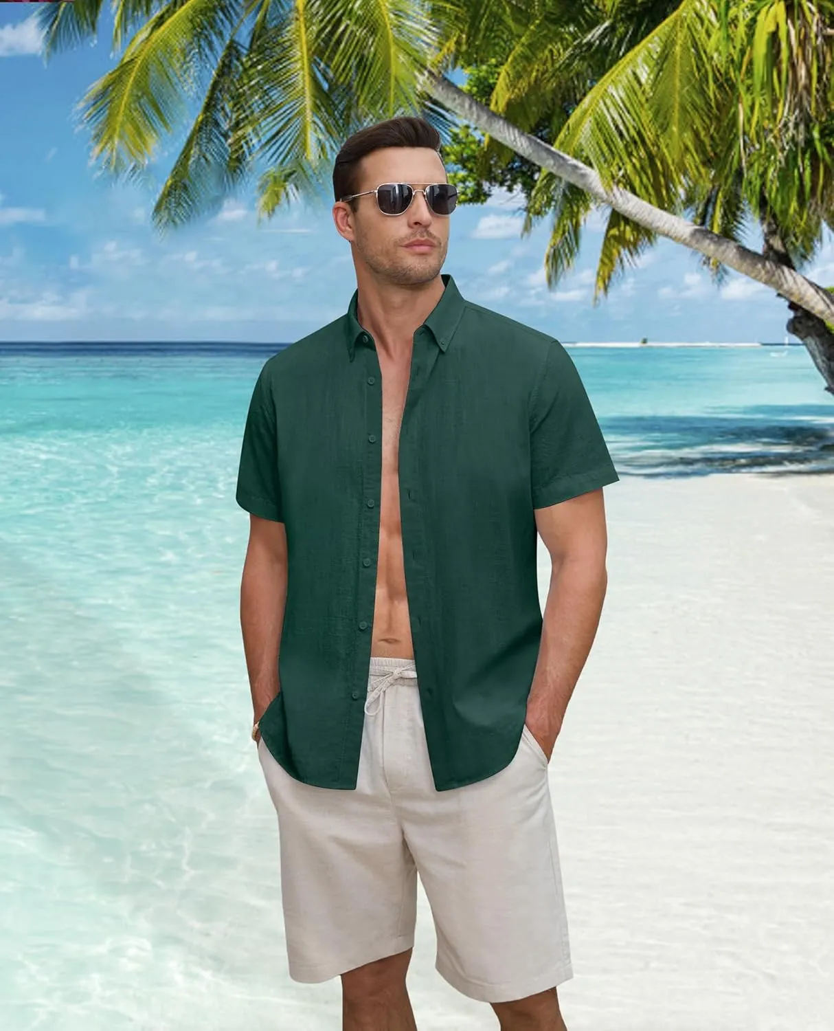 Linen Shirts for Men Short Sleeve Linen Button Down Shirts Hawaiian Shirt for Men Beach Shirts Summer Shirts