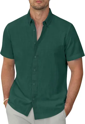 Linen Shirts for Men Short Sleeve Linen Button Down Shirts Hawaiian Shirt for Men Beach Shirts Summer Shirts