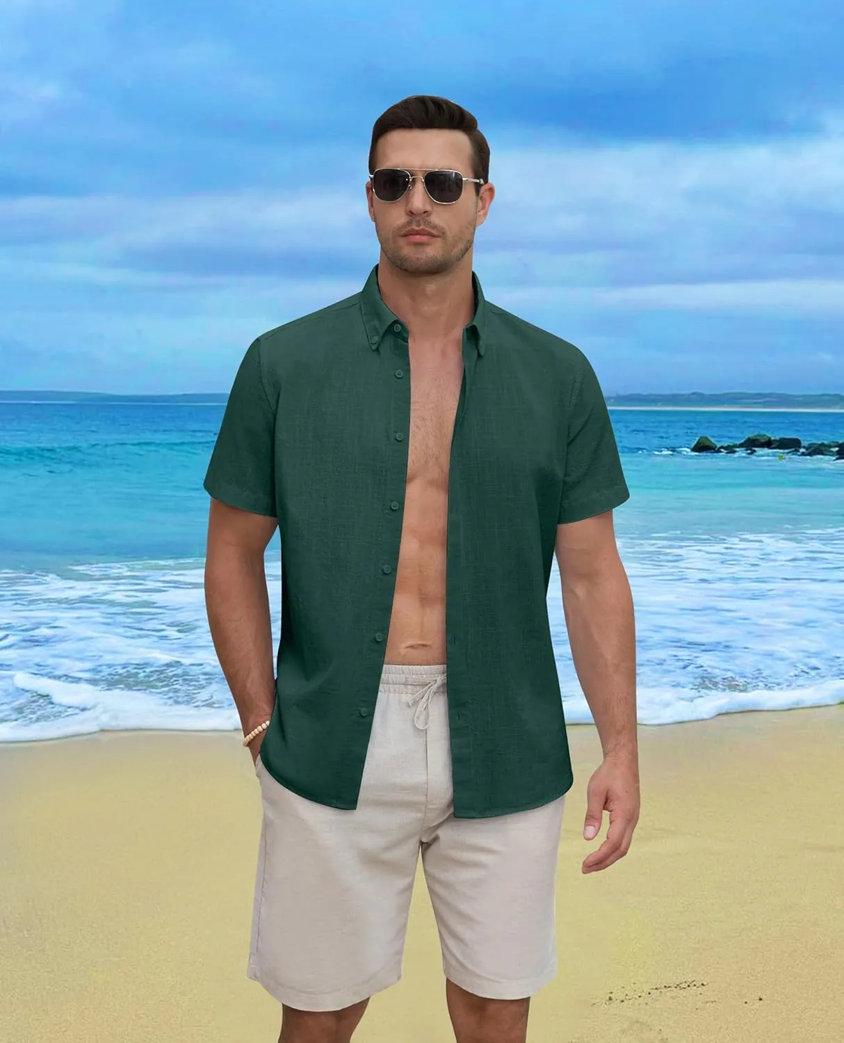 Linen Shirts for Men Short Sleeve Linen Button Down Shirts Hawaiian Shirt for Men Beach Shirts Summer Shirts