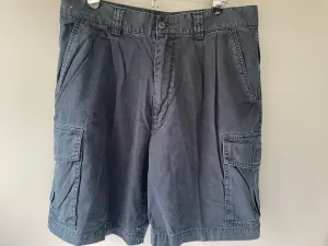 <€€* Mens 33” Waist Blue Cargo Shorts CHEROKEE Navy Side Pockets 100% Cotton Chino