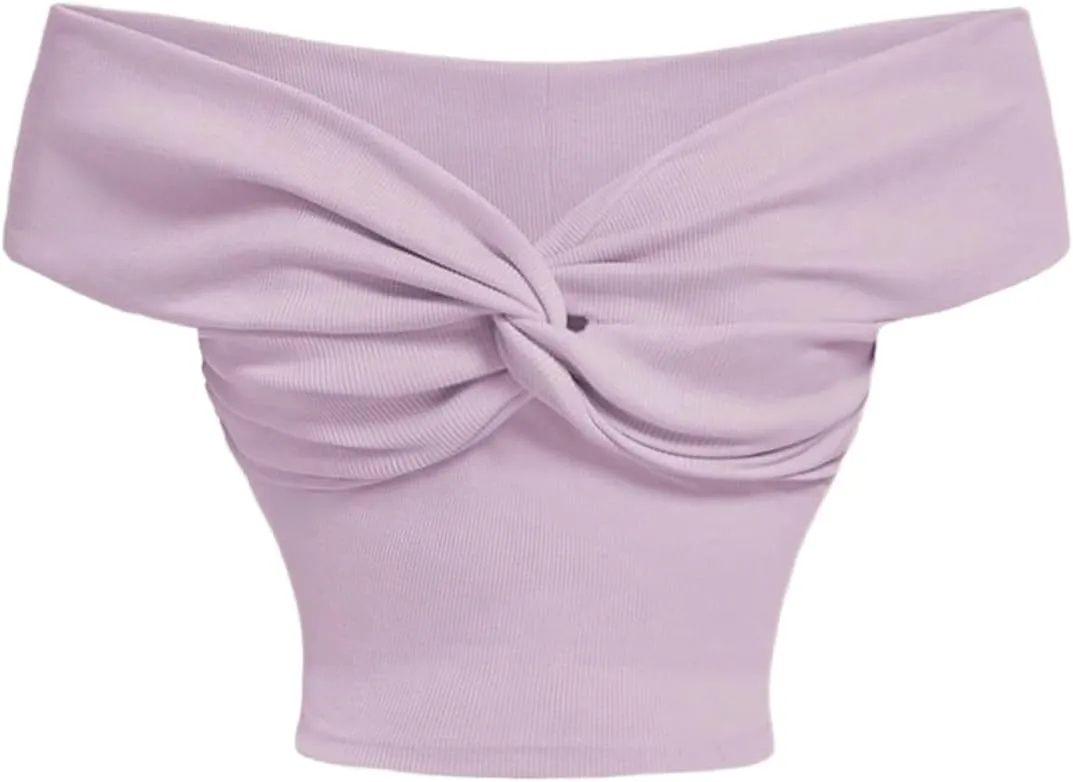 MakeMeChic Women's Off The Shoulder Tops Twist Front Going Out Tops Y2k Asymmetrical Crop Tops