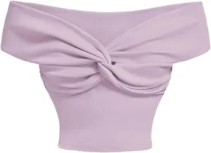 MakeMeChic Women's Off The Shoulder Tops Twist Front Going Out Tops Y2k Asymmetrical Crop Tops