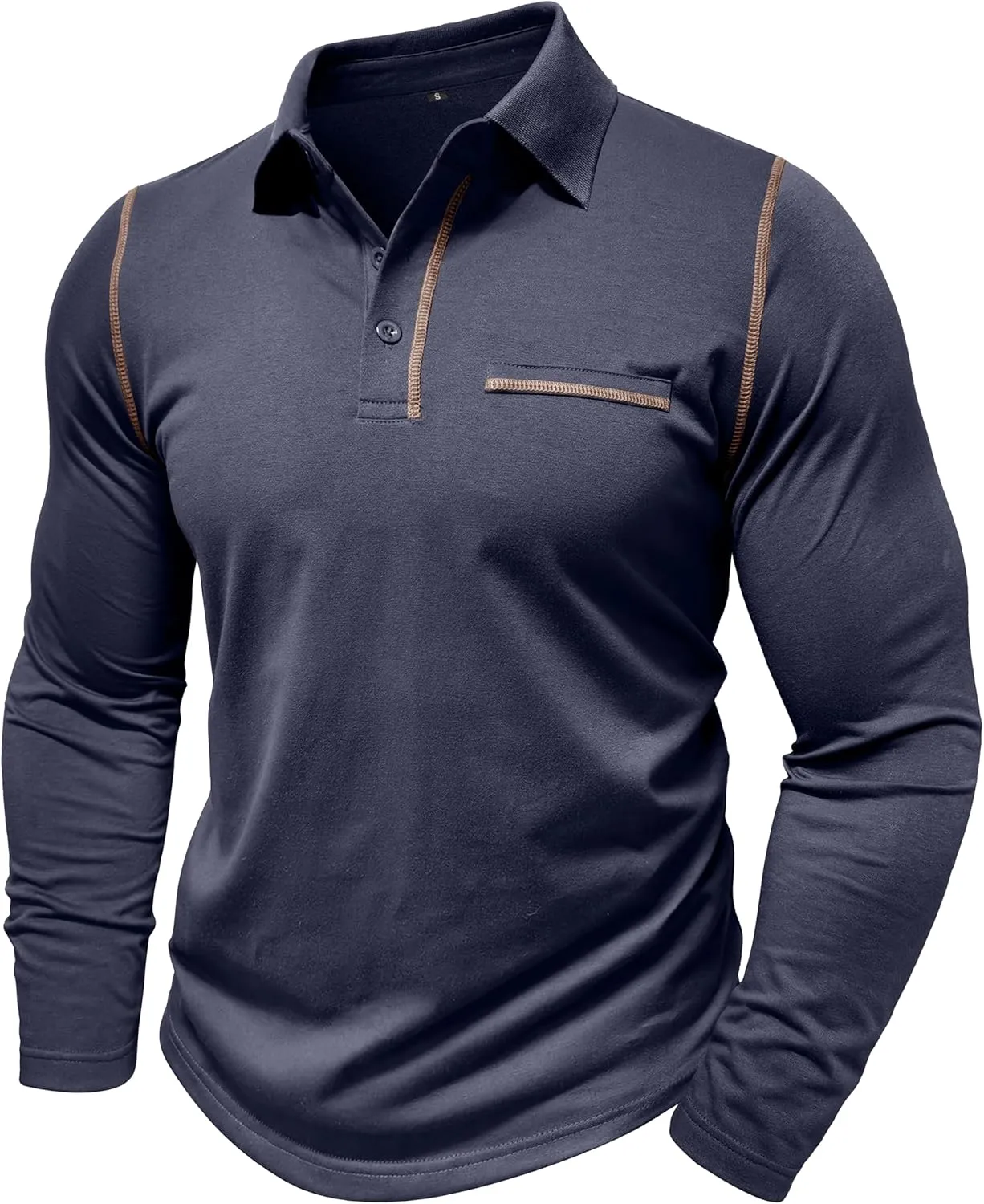 Mens Long Sleeve Polo Shirts Cotton Casual Polo Shirt Collared Button Classic Golf Polo T Shirts