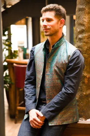 Mens Nehru Waistcoat in Royal Jacquard