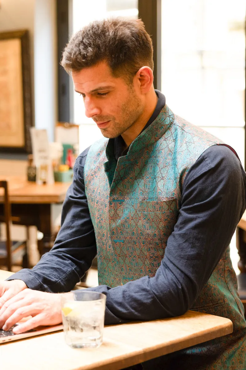Mens Nehru Waistcoat in Royal Jacquard