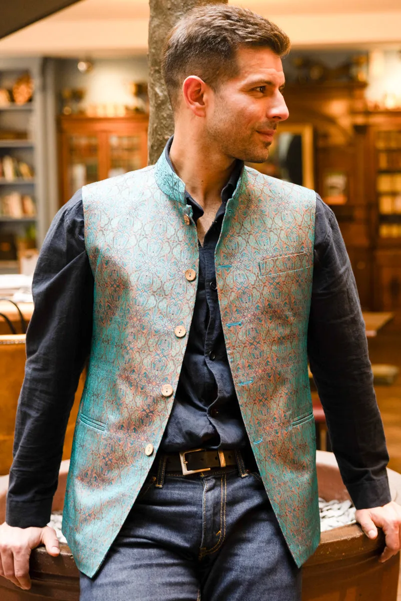Mens Nehru Waistcoat in Royal Jacquard
