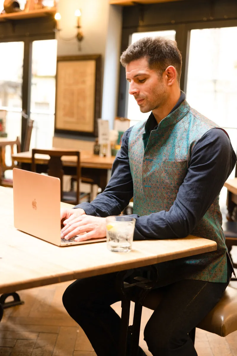 Mens Nehru Waistcoat in Royal Jacquard