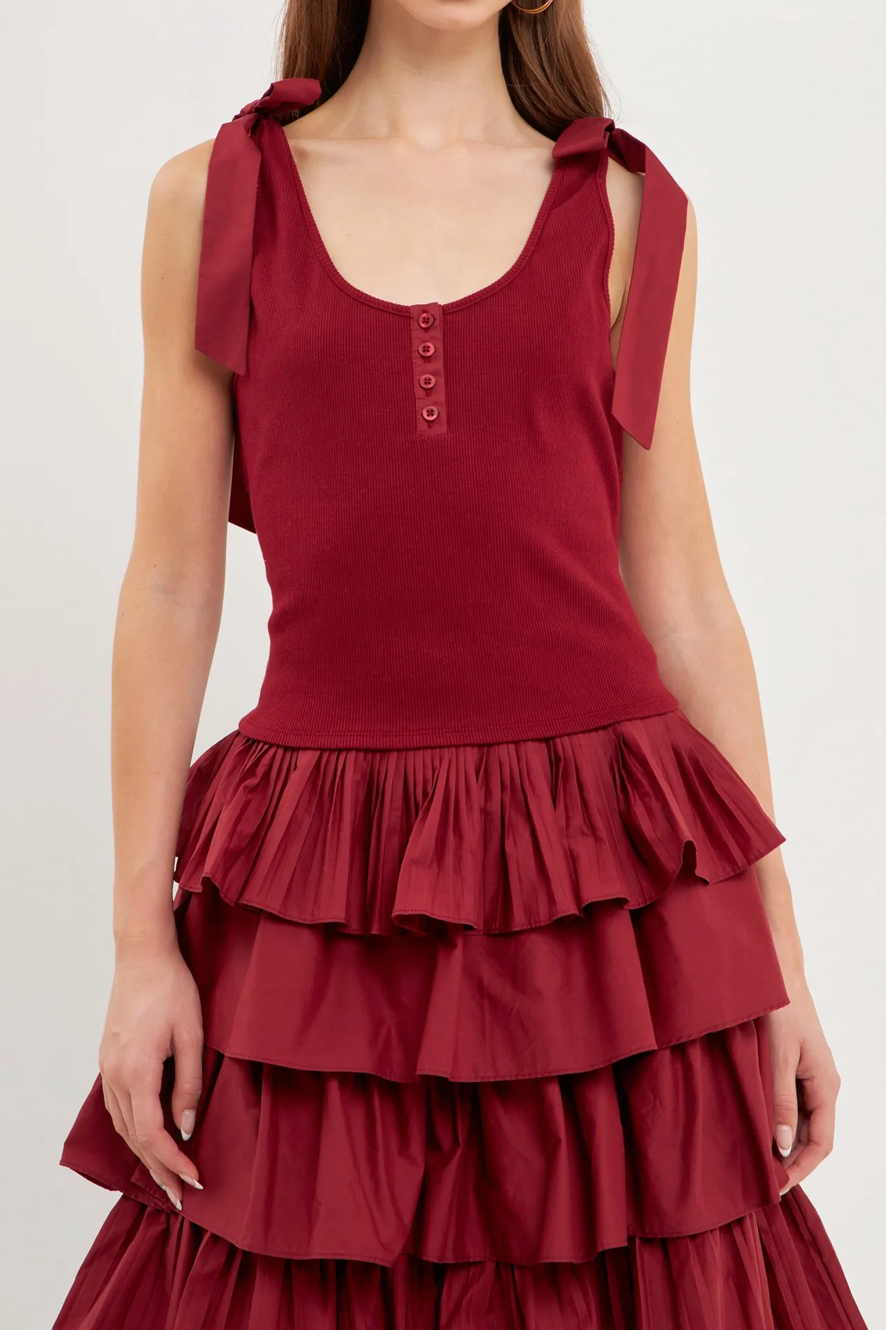 Mixed Media Bow Tie Ribbed Henley Tank