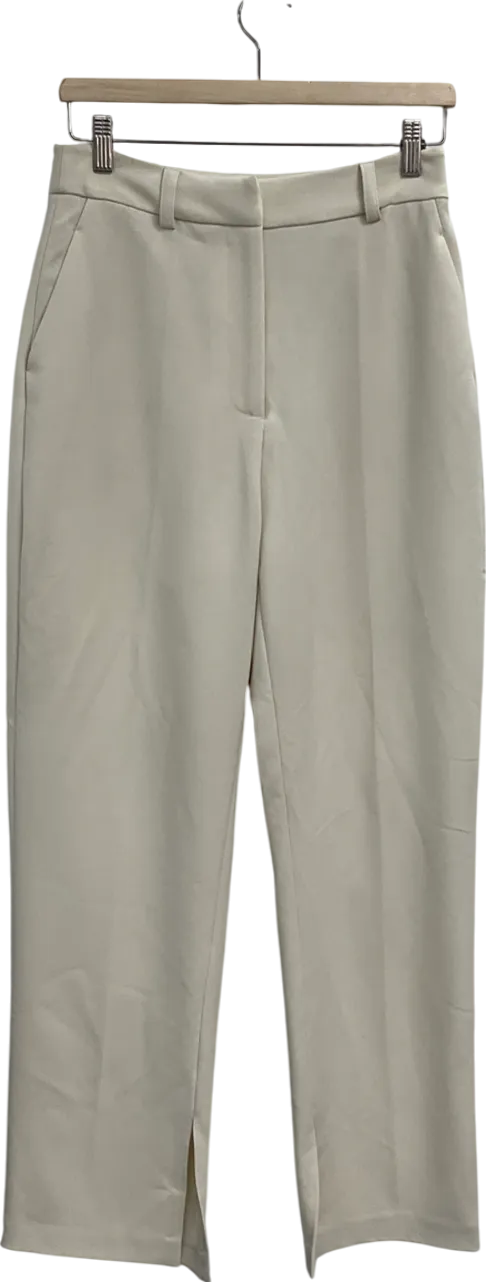 NA-KD Cream Straight Mid Waist Twill Suit Pants UK 10