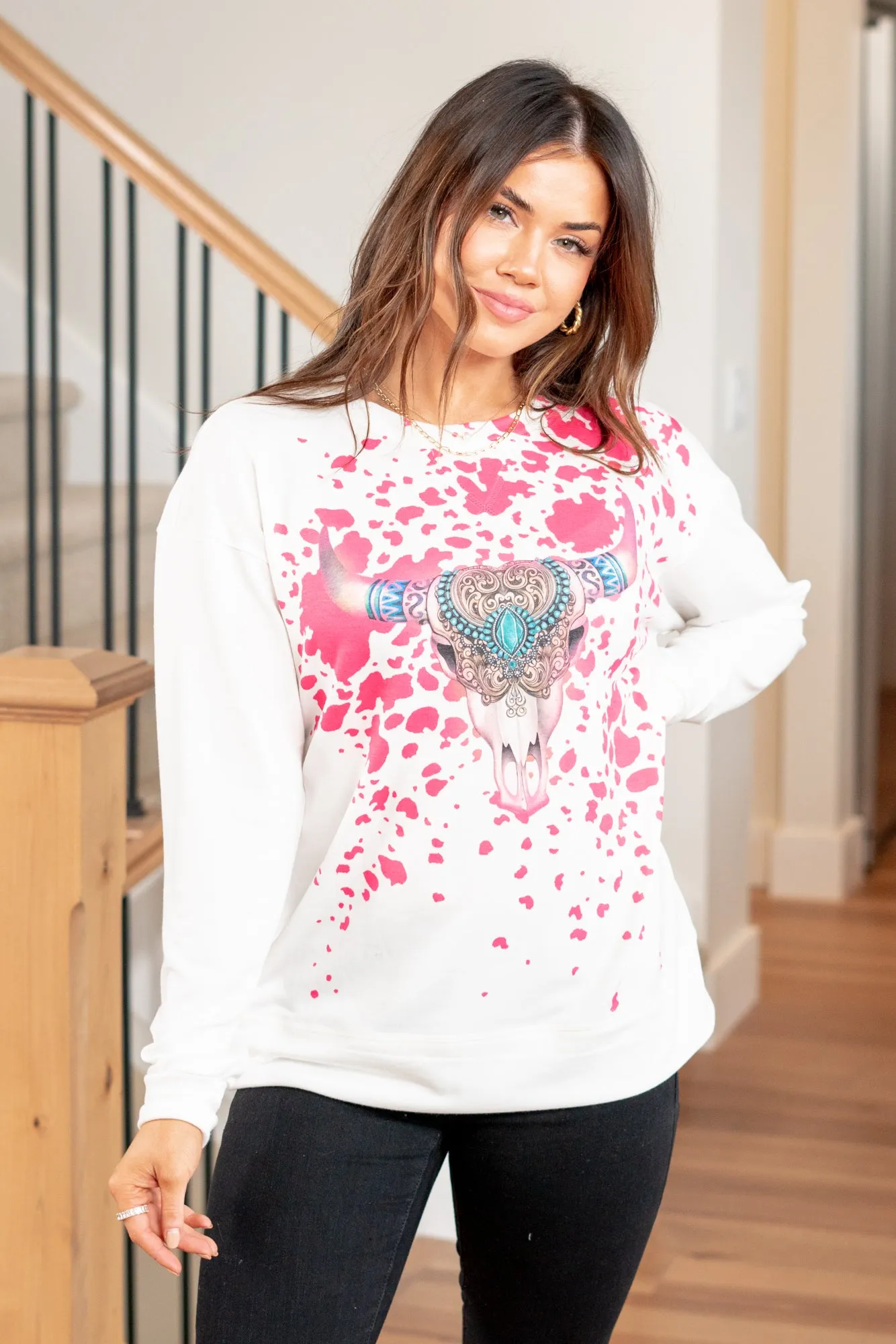 Paint Splattered Long Horn Graphic Tee