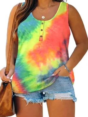 Plus Size Tank Tops for Women Summer Sleeveless Henley T-Shirts Tops Casual Print Tee Tunics Shirts