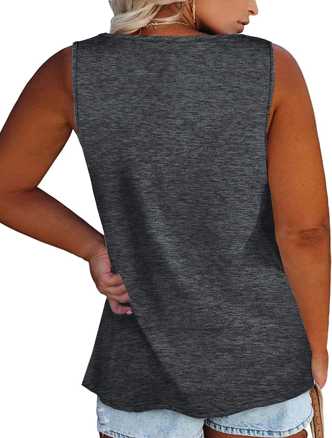 Plus Size Tank Tops for Women Summer Sleeveless Henley T-Shirts Tops Casual Print Tee Tunics Shirts