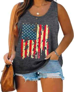 Plus Size Tank Tops for Women Summer Sleeveless Henley T-Shirts Tops Casual Print Tee Tunics Shirts