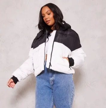 Plus White Contrast Crop Puffer Coat