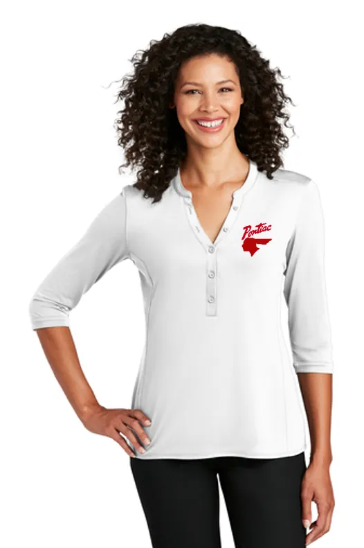 Pontiac Script with Indian 1940's Ladies Henley Shirt
