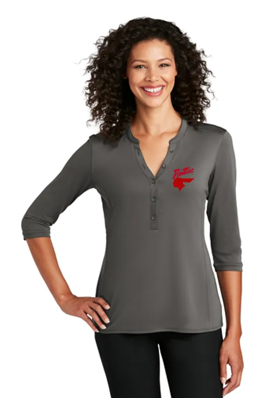 Pontiac Script with Indian 1940's Ladies Henley Shirt