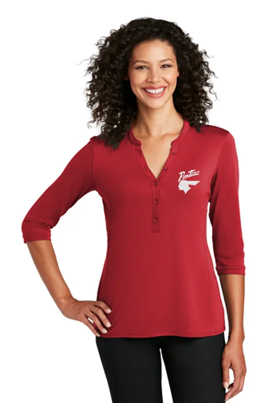 Pontiac Script with Indian 1940's Ladies Henley Shirt