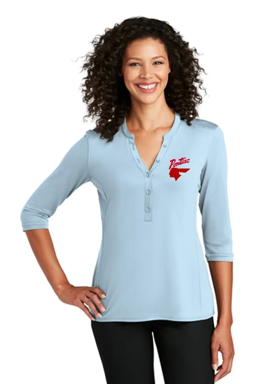 Pontiac Script with Indian 1940's Ladies Henley Shirt