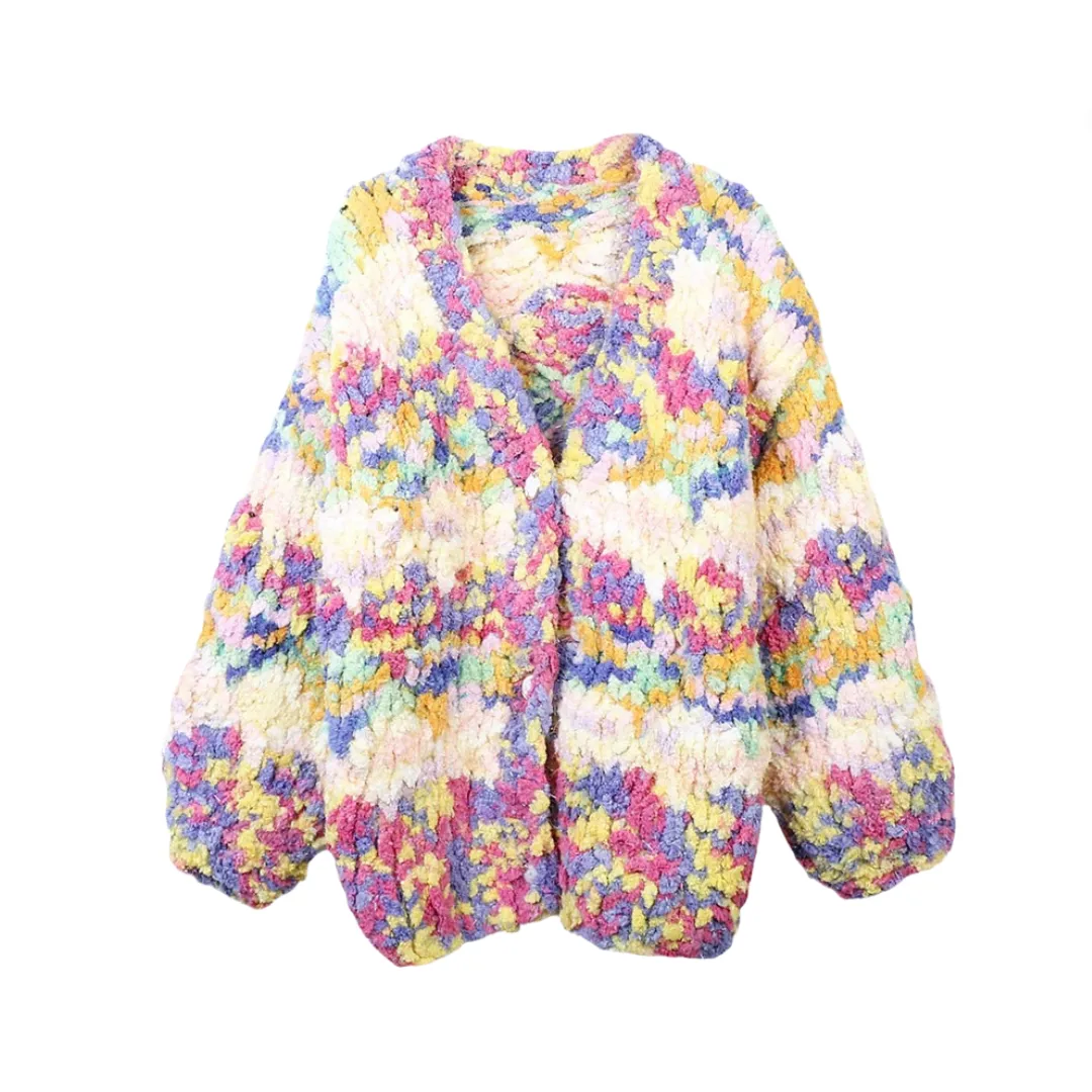 Pre Order:  Rainbow V-Neck Long Sleeved Loose Thick Knit Cardigan