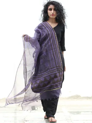 Purple Black Kota Silk Hand Block Printed Dupatta - D04170432