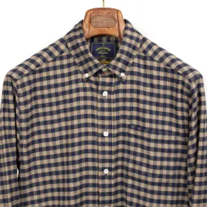 Roca shirt in dark blue and tan buffalo check cotton flannel